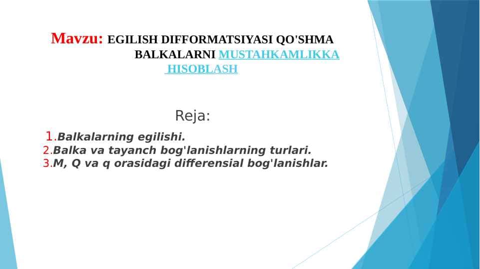 EGILISH DIFFORMATSIYASI QO'SHMA BALKALARNI MUSTAHKAMLIKKA HISOBLASH