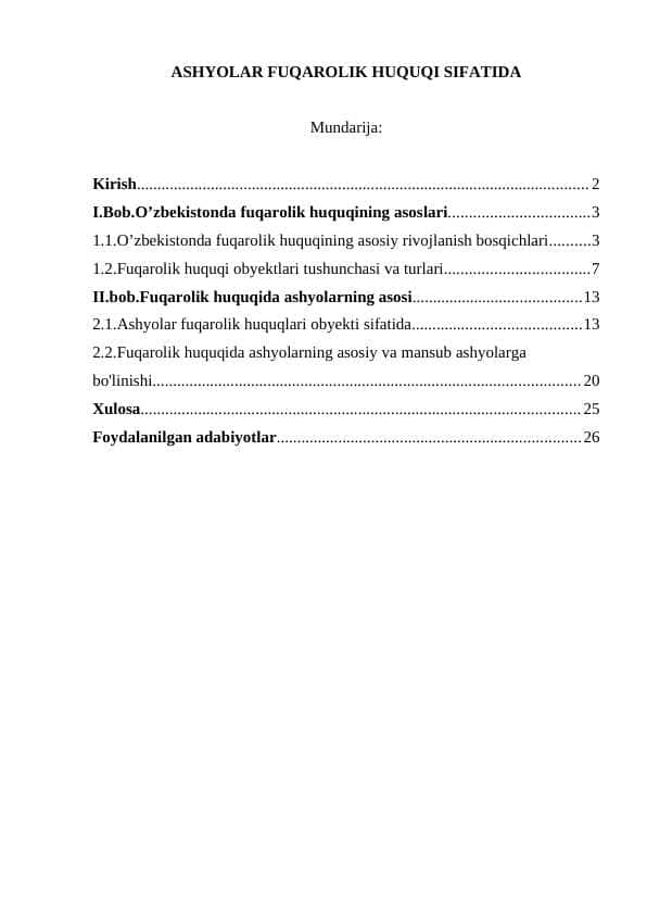 ASHYOLAR FUQAROLIK HUQUQI SIFATIDA