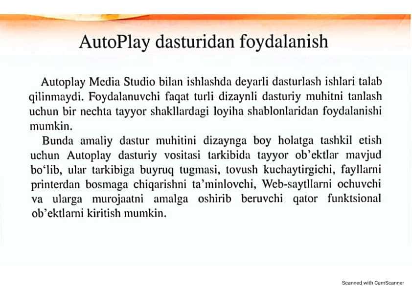 Auto play dasturida fanga oid qoʻllanma yaratish