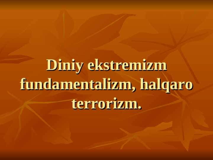 Diniy ekstremizm fundаmentаlizm, hаlqаrо terrоrizm.