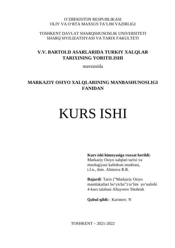 MARKAZIY OSIYO XALQLARINING MANBASHUNOSLIGI FANIDAN
