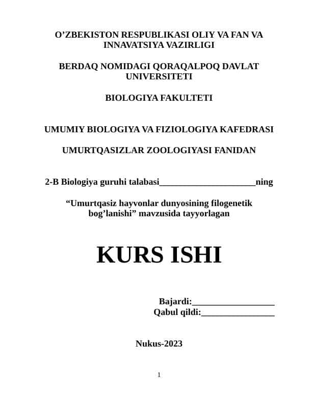 Umurtqasiz hayvonlar dunyosining filogenetik bog’lanishi