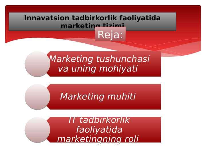 Innavatsion tadbirkorlik faoliyatida marketing tizimi