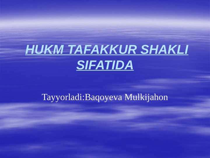 HUKM TAFAKKUR SHAKLI SIFATIDA