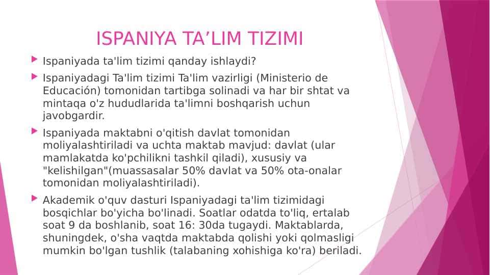 ISPANIYA TA’LIM TIZIMI