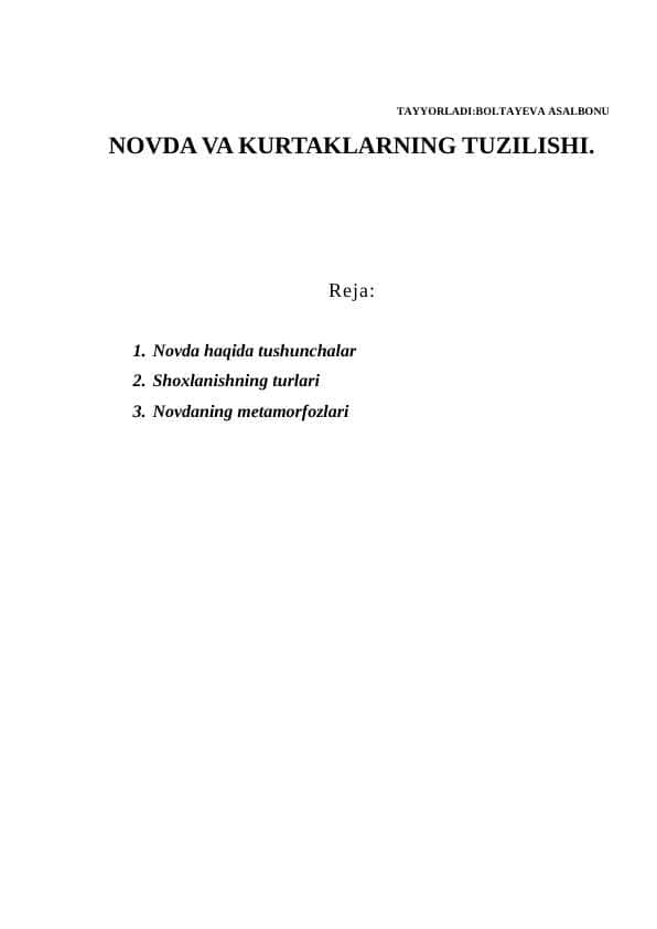 NOVDA VA KURTAKLARNING TUZILISHI.