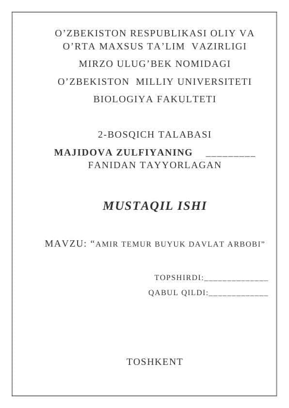 “AMIR TEMUR BUYUK DAVLAT ARBOBI”