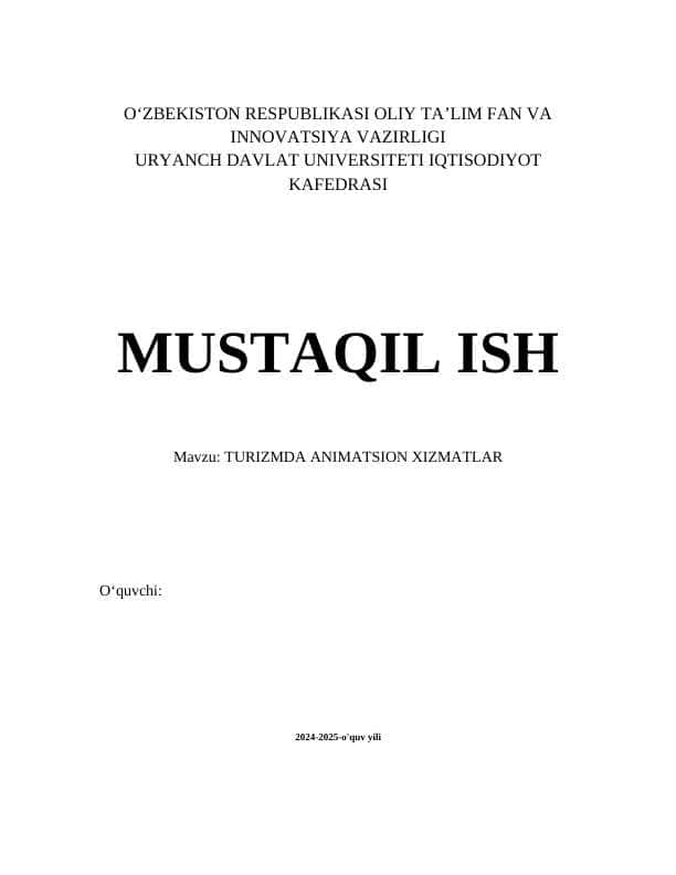 TURIZMDA ANIMATSION XIZMATLAR