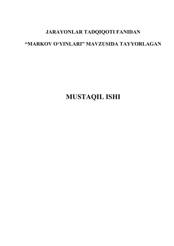 Markov oʻyinlari