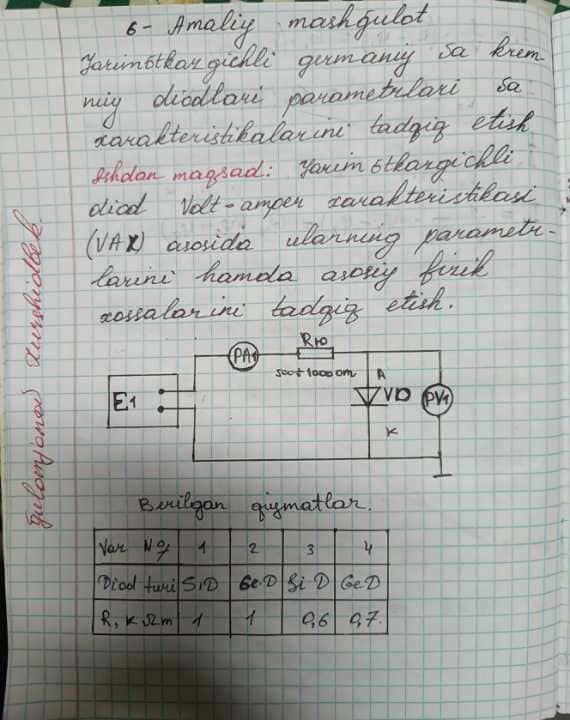 Elektronika va sxemalar (6-10 amaliy ish) TUIT
