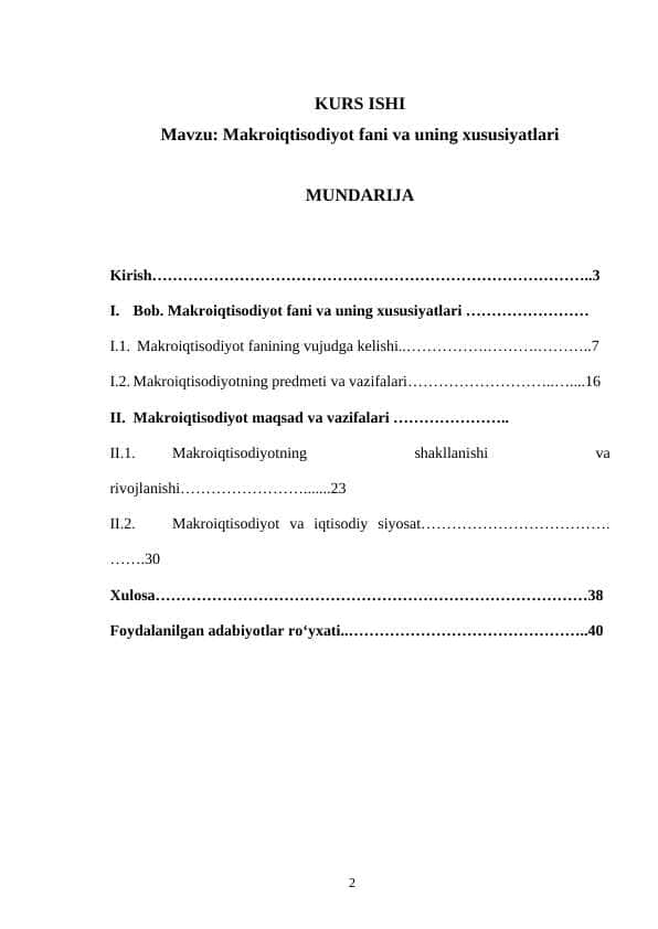 Makroiqtisodiyot fani va uning tarkibiy qismlari