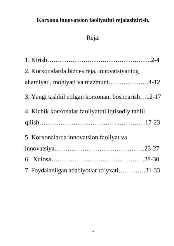 Korxona innovatsion faoliyatini rejalashtirish.