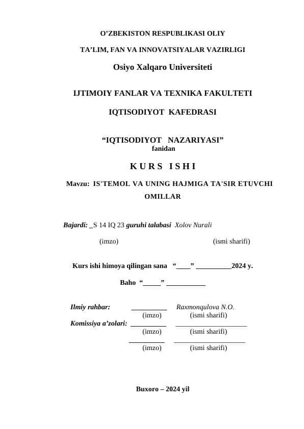 IS'TEMOL VA UNING HAJMIGA TA'SIR ETUVCHI OMILLAR