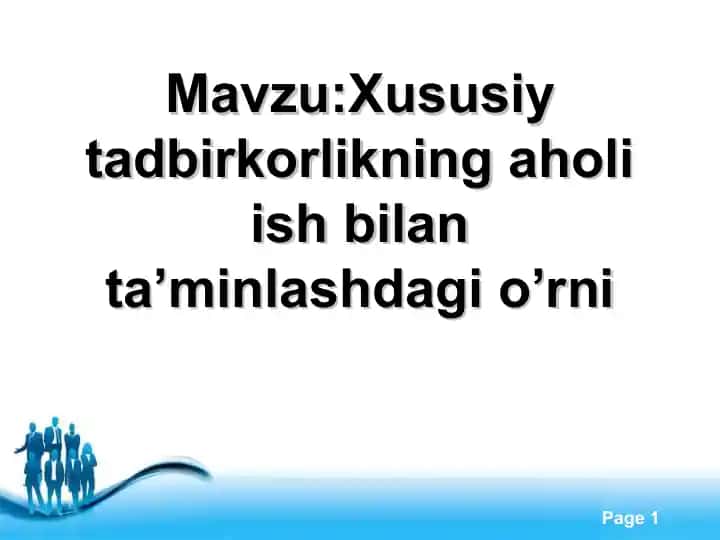 Kichik biznes va xususiy tadbirkorlik