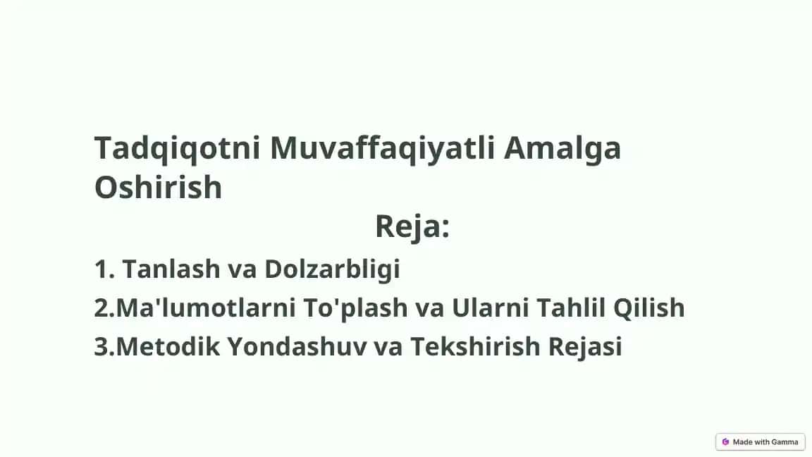Tadqiqotni Muvaffaqiyatli Amalga Oshirish