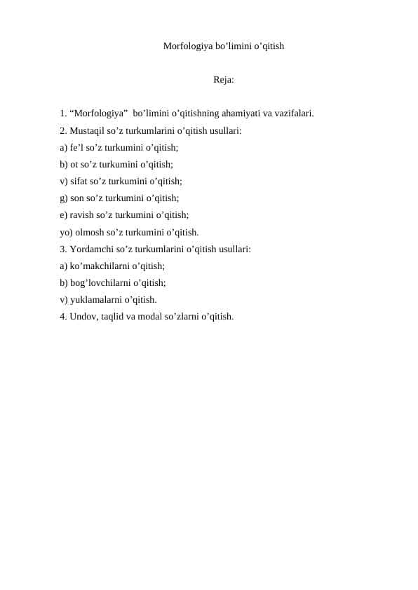 Morfologiya bo'limini o'qitish
