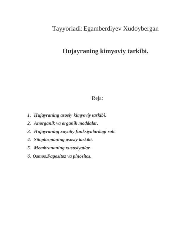 Hujayraning kimyoviy tarkibi