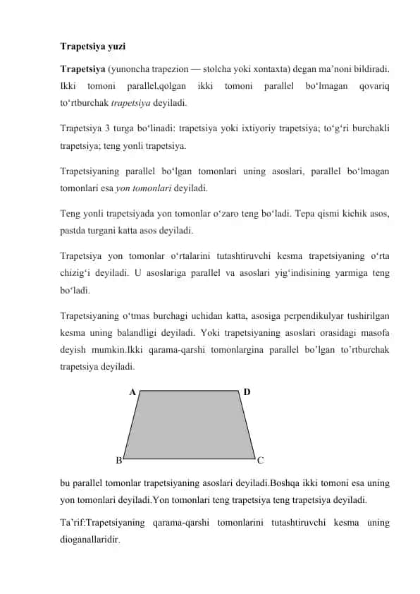 Trapetsiya yuzi