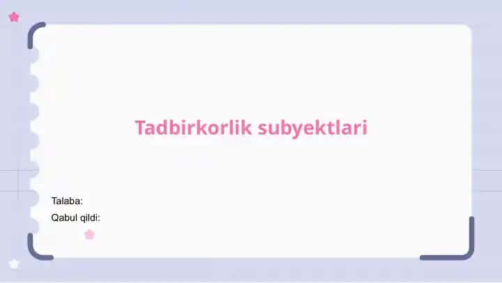 Tadbirkorlik subyektlari