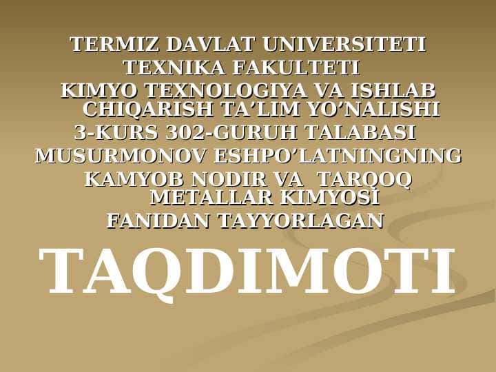V guruhning d-elementlari. elementlarning umumiy tafsifi. Atomlarning tuzilishi. Guruhda atom radiuslarining va ionlaranish potensiallarining o’zgarishi