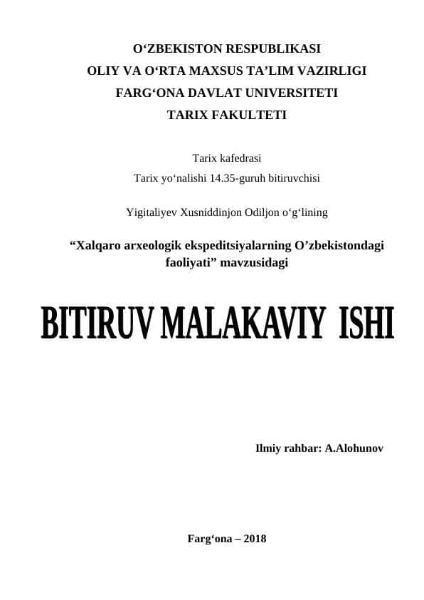 Xalqaro arxeologik ekspeditsiyalarning O’zbekistondagi faoliyati 24