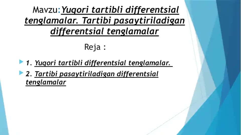 Yuqori tartibli differentsial tenglamalar