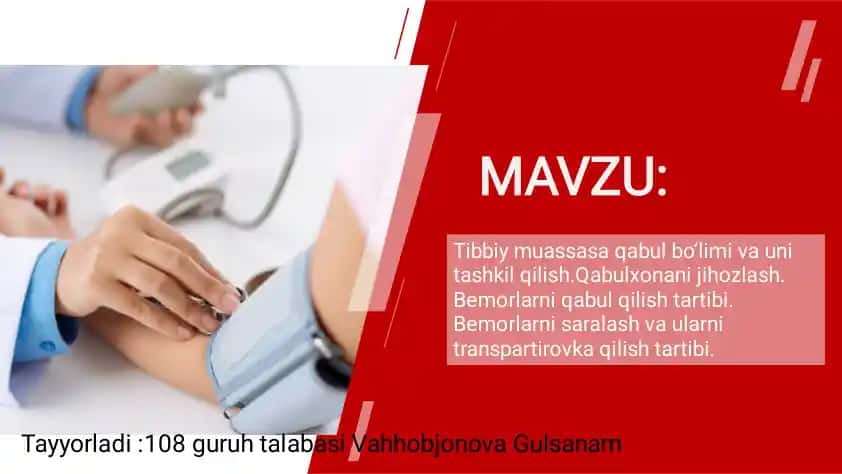 Tibbiy muassasa qabul bo‘limi va uni tashkil qilish