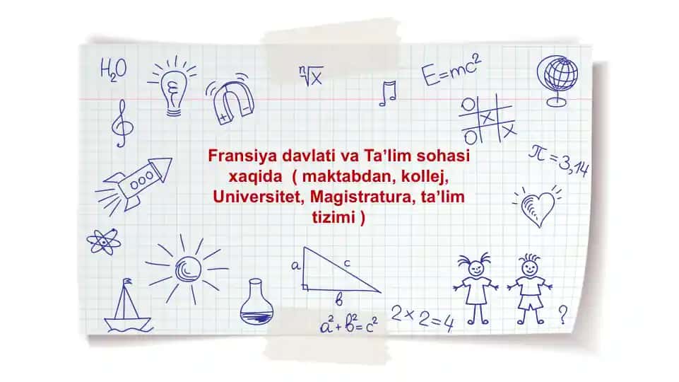 Fransiya davlati va Taʼlim sohasi xaqida ( maktabdan, kollej, Universitet, Magistratura, taʼlim tizimi )