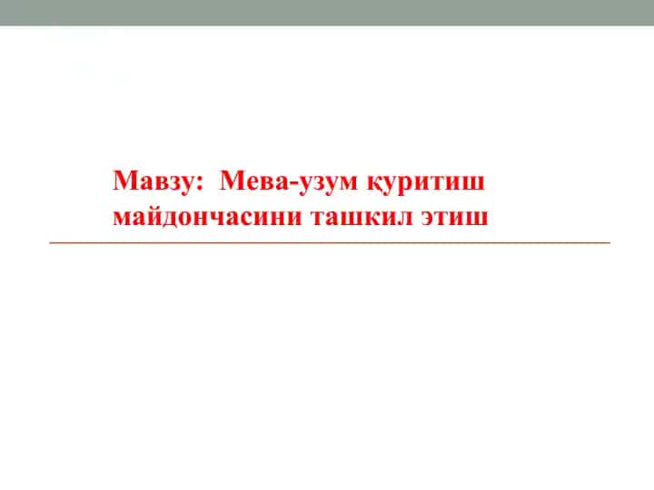 Meva sabzavotlar quritiah maydonini tashkil etish