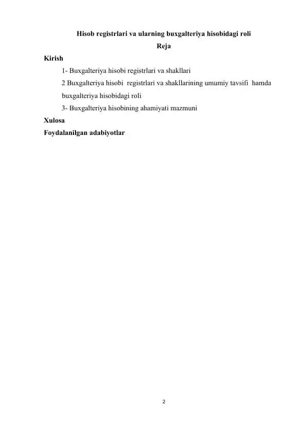 Hisob registrlari va ularning buxgalteriya hisobidagi roli