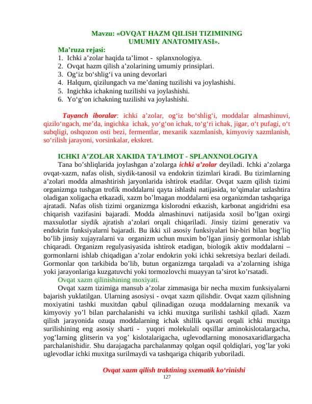 OVQAT HAZM QILISH TIZIMINING UMUMIY ANATOMIYASI