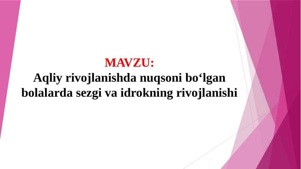 Aqliy rivojlanishda nuqsoni boʻlgan bolalarda sezgi va idrokning rivojlanishi