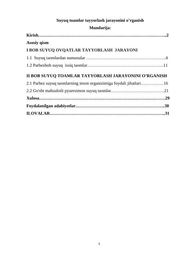 Suyuq toamlar tayyorlash jarayonini o’rganish