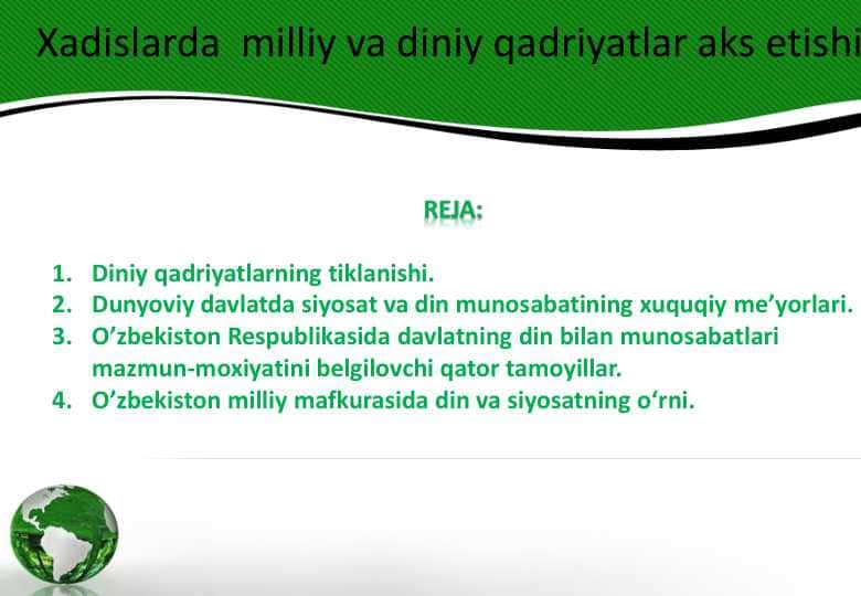 Xadislarda milliy va diniy qadriyatlar aks etishi