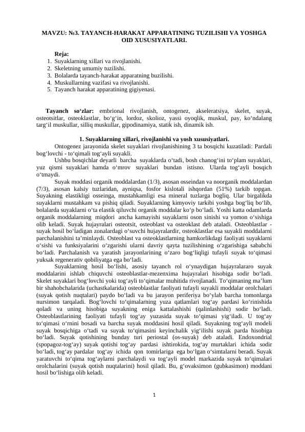 Tayanch harakat apparatining tuzilmasi