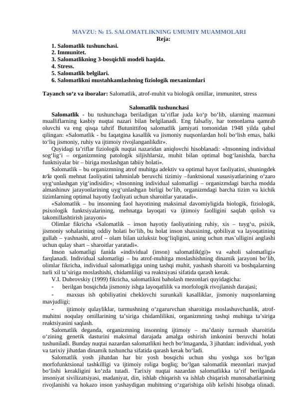 Salomatlikning umumiy muammolar