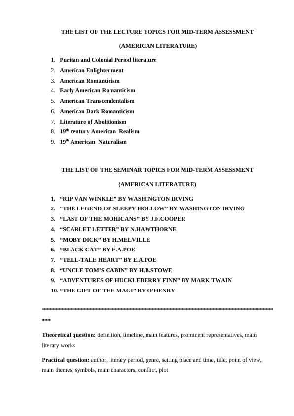 mid term topics to'ma Tili O'rganilayotgan Mamlakatlar adabiyoti oraliq topiclar