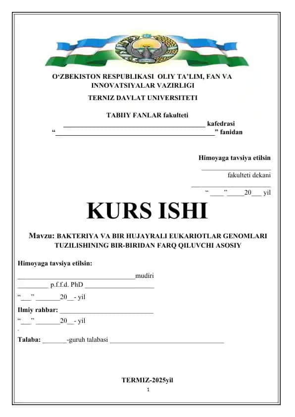 BAKTERIYA VA BIR HUJAYRALI EUKARIOTLAR GENOMLARI TUZILISHINING BIR-BIRIDAN FARQ QILUVCHI ASOSIY