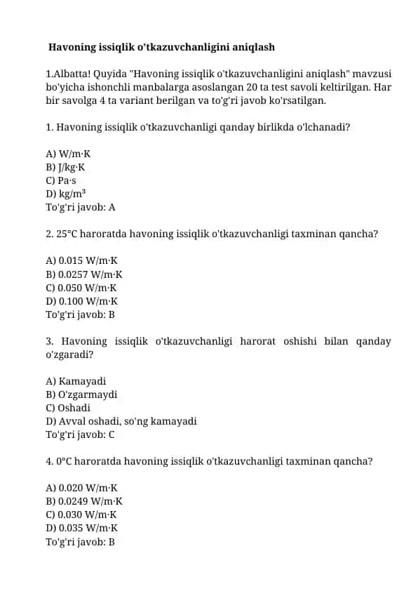 Havoning issiqlik o'tkazuvchanligini aniqlash