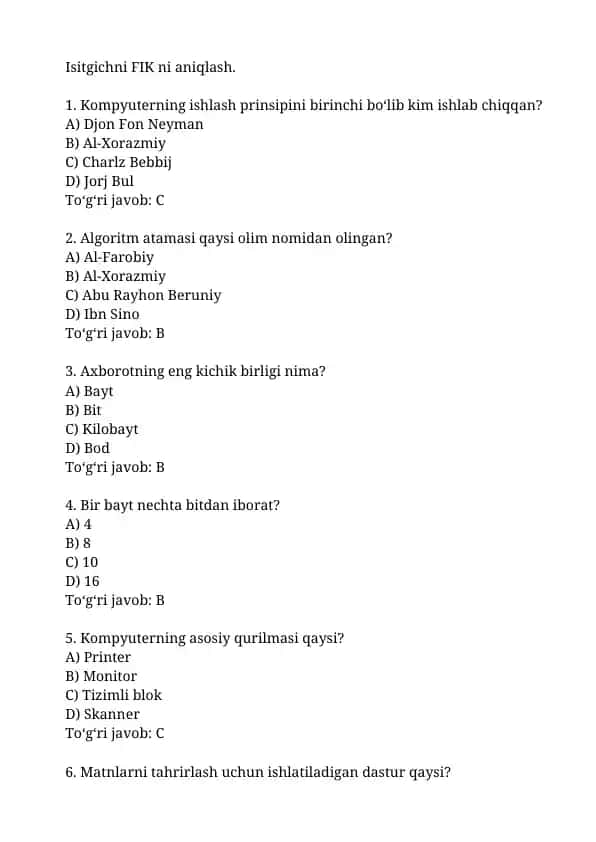 Isitgichni FIK ni aniqlash.