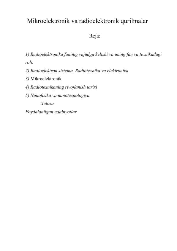 Mikroelektronik va radioelektronik qurilmal