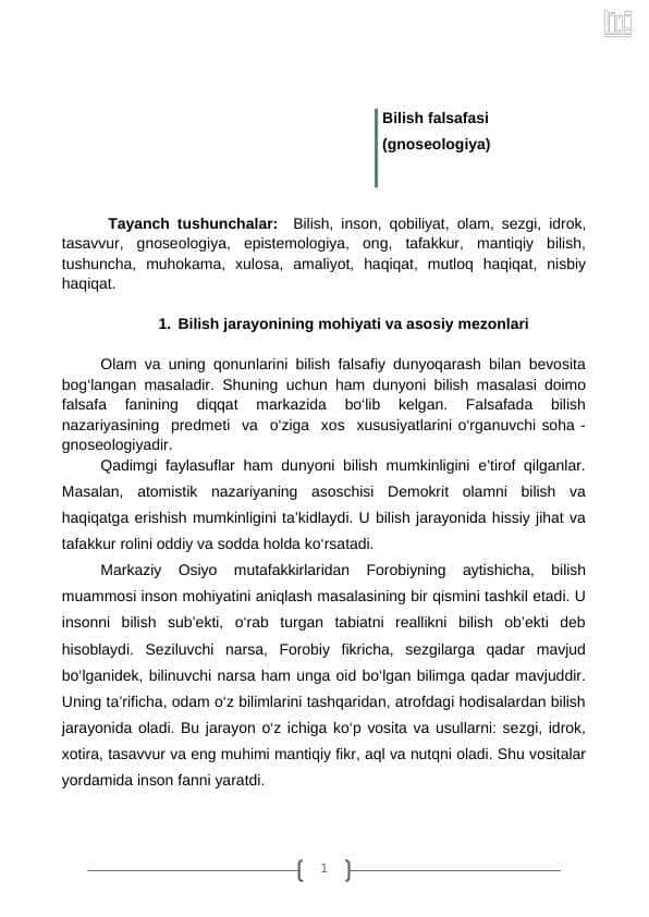 Bilish falsafasi (gnoseologiya)