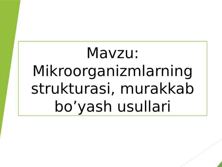 Mikroorganizmlarning strukturasi, murakkab bo'yash usullari