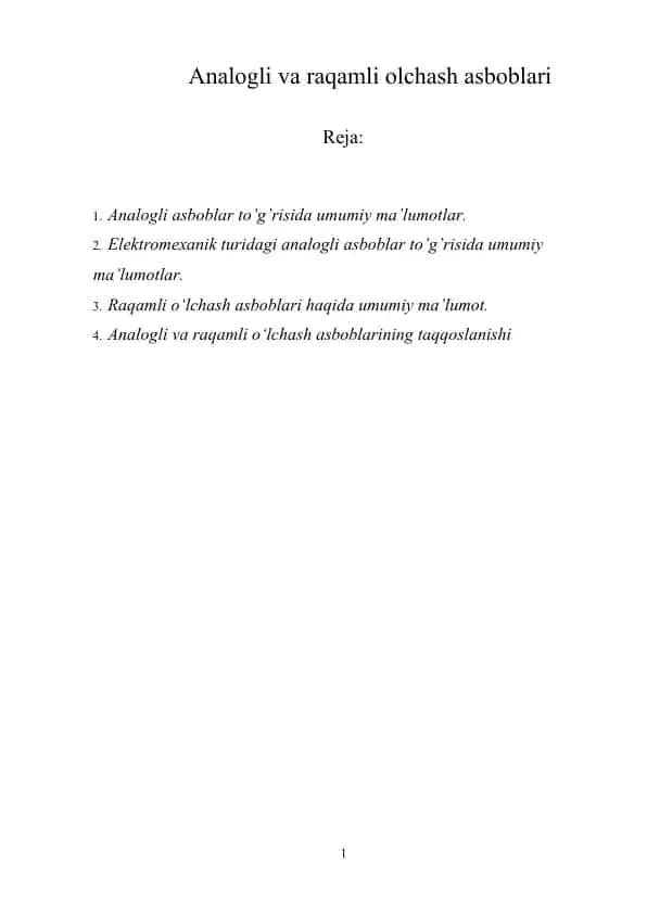 Analogli va raqamli olchash asboblari