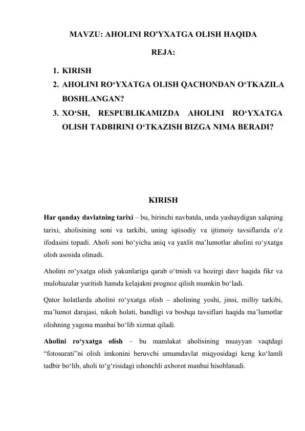 Aholini ro'yxatga olish