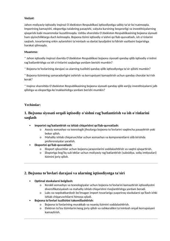 Muommoli vaziyat va yechimi