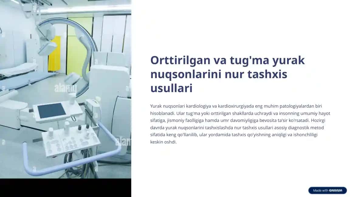 Orttirilgan va tug'ma yurak nuqsonlarini nur tashxisoti usullari