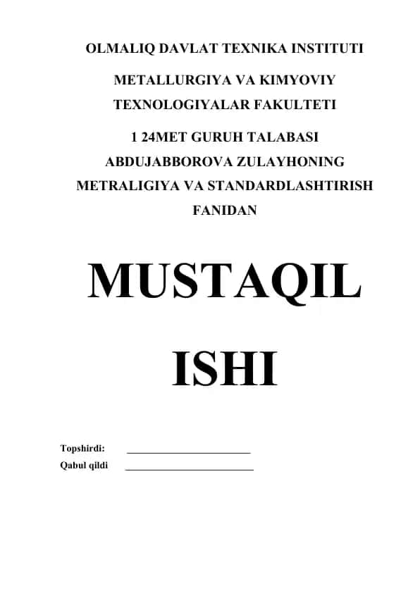 Oʻlchashlarning yagona birligini taʼminlash tizimi mavzusida krassword