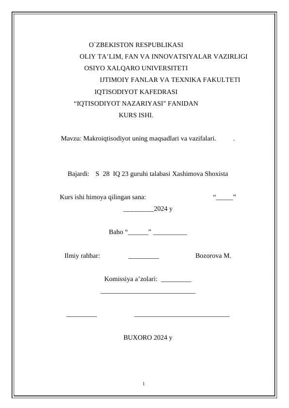 Makroiqtisodiyot uning maqsadlari va vazifalari.