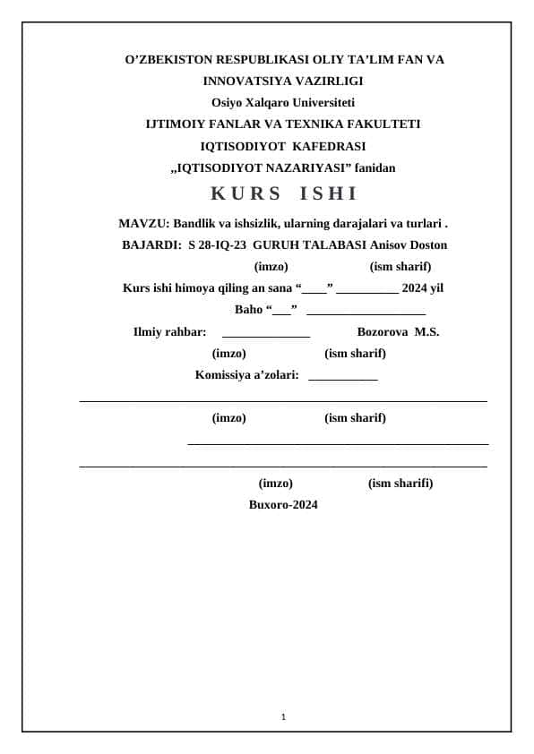 Bandlik va ishsizlik, ularning darajalari va turlari .